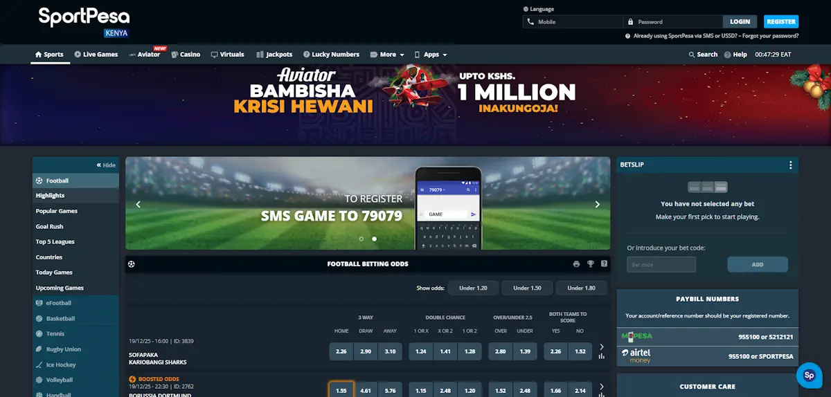 Sportpesa Sportsbook and Casino Screenshot